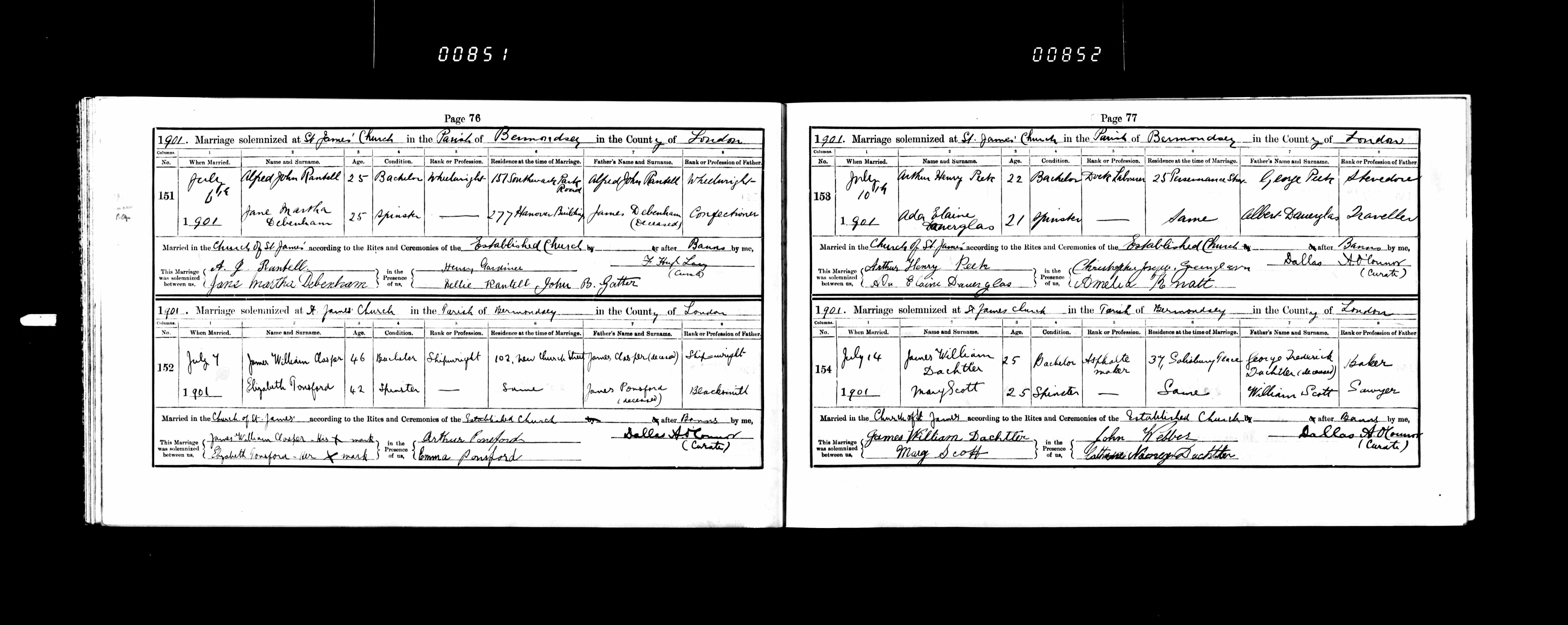 1901 marriage of Jane Martha Debenham to Alfred John Rantell